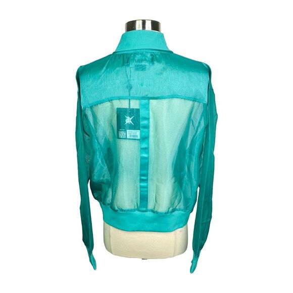 GSTQ Sheer Bomber Jacket - Size Medium - Peacock - $198 Retail - Picture 4 of 8